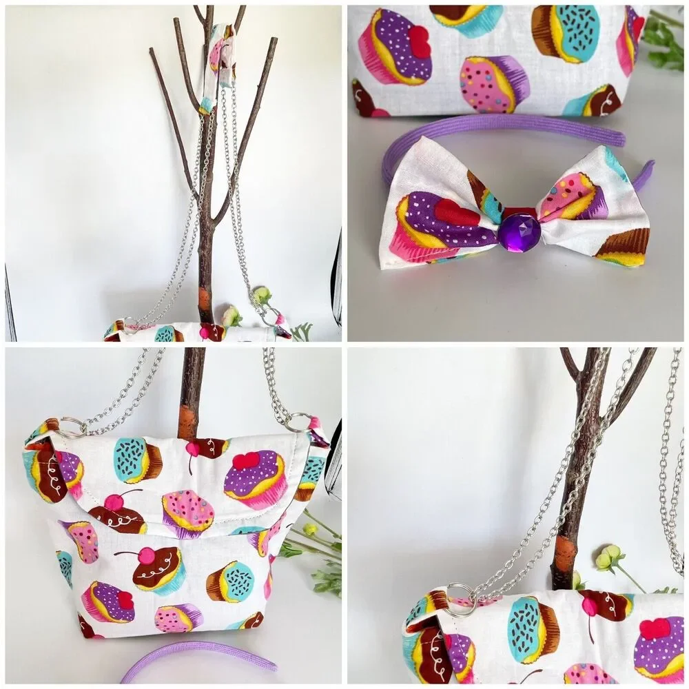 Girls Accessories Cupcakes Purse crossbody Bag & Headband Set